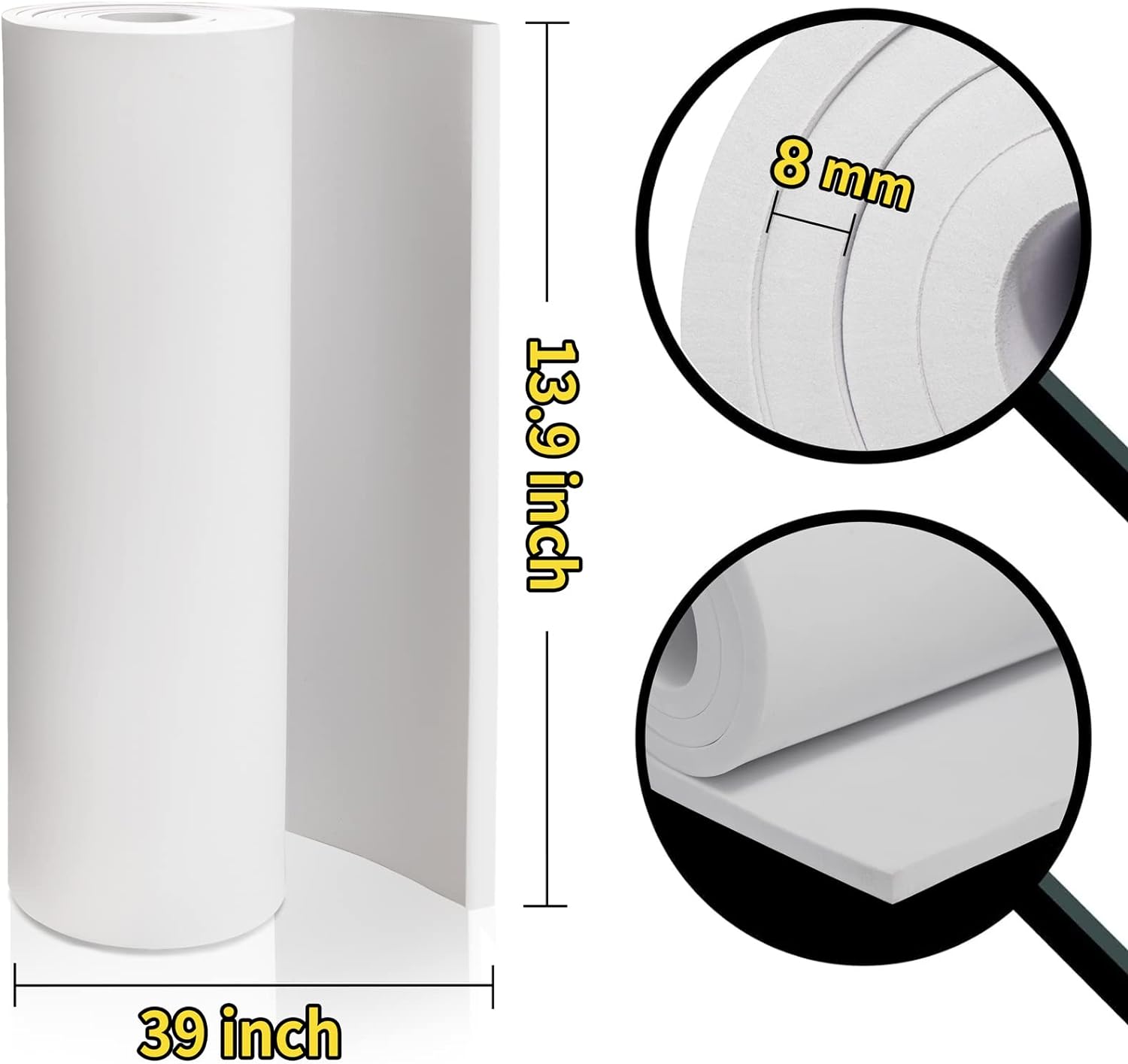 ホワイトフォームシートロールプレミアムコスプレ Eva フォームシート 8 ミリメートル厚さ 39 &quot;x13.9&quot; 高密度 86kg/m3 コスプレ衣装工芸品 DIY プロジェクト用 PAIDU