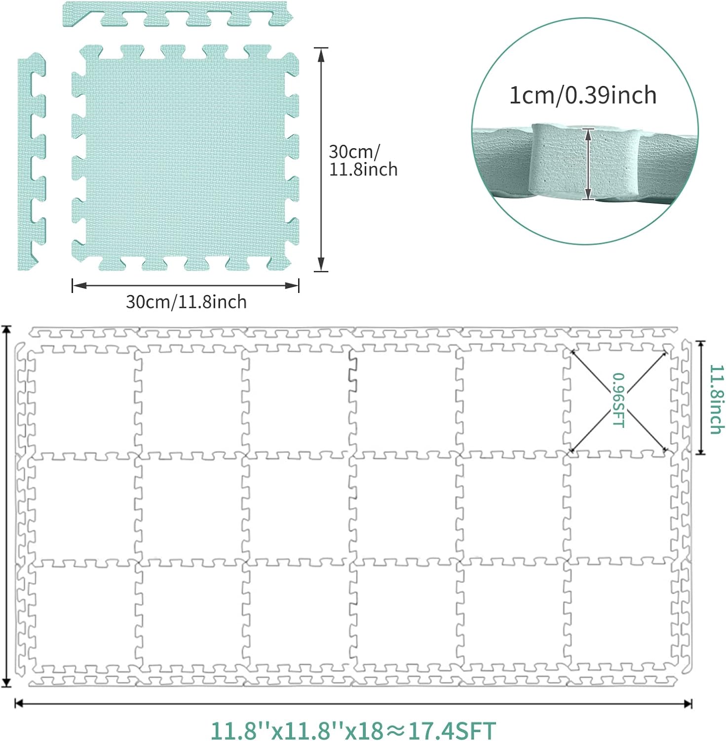 Interlocking Floor Mats Soft Puzzle Play Mats Thick Eva Foam Play Tiles Anti-fatigue Flooring Carpet 17 Square Feet Gym Mat Rug For Home Exercise Yoga Workout Blue White Green 18 Tiles By PAIDU